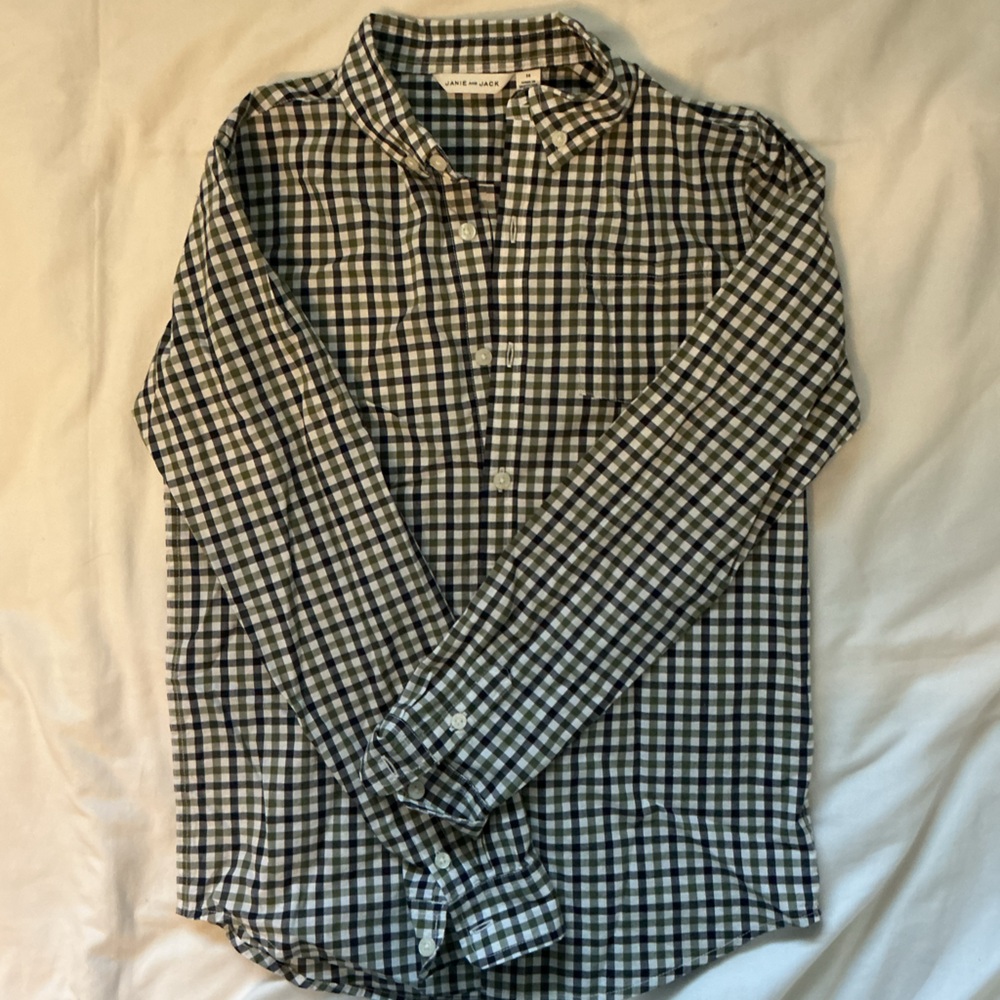 Janie and Jack Boys Size 14Y Navy, Green and White Checkered button down